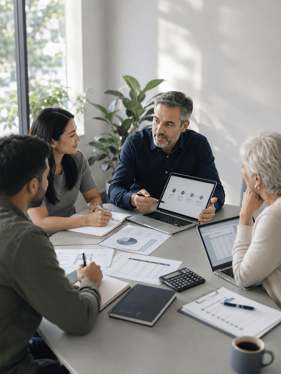 Finance professionals reviewing investment strategy