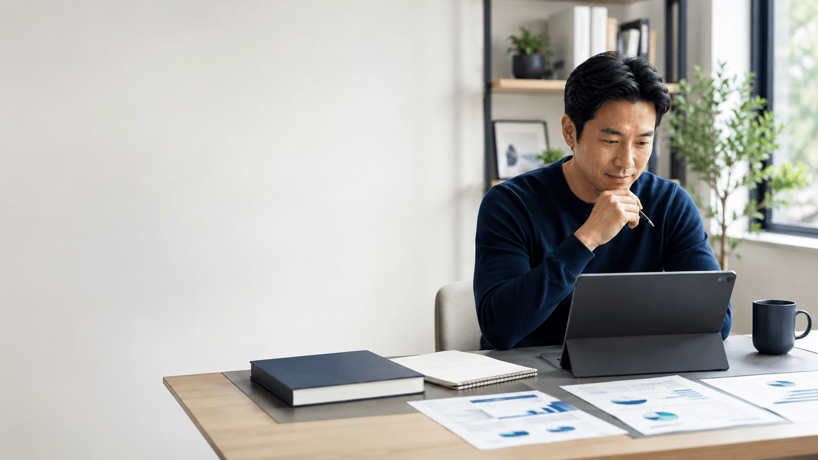 Person reviewing financial resources on a tablet